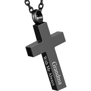 Hypoallergenic Black Cross Cremation Jewelry with Filling Kit - 20" Chain